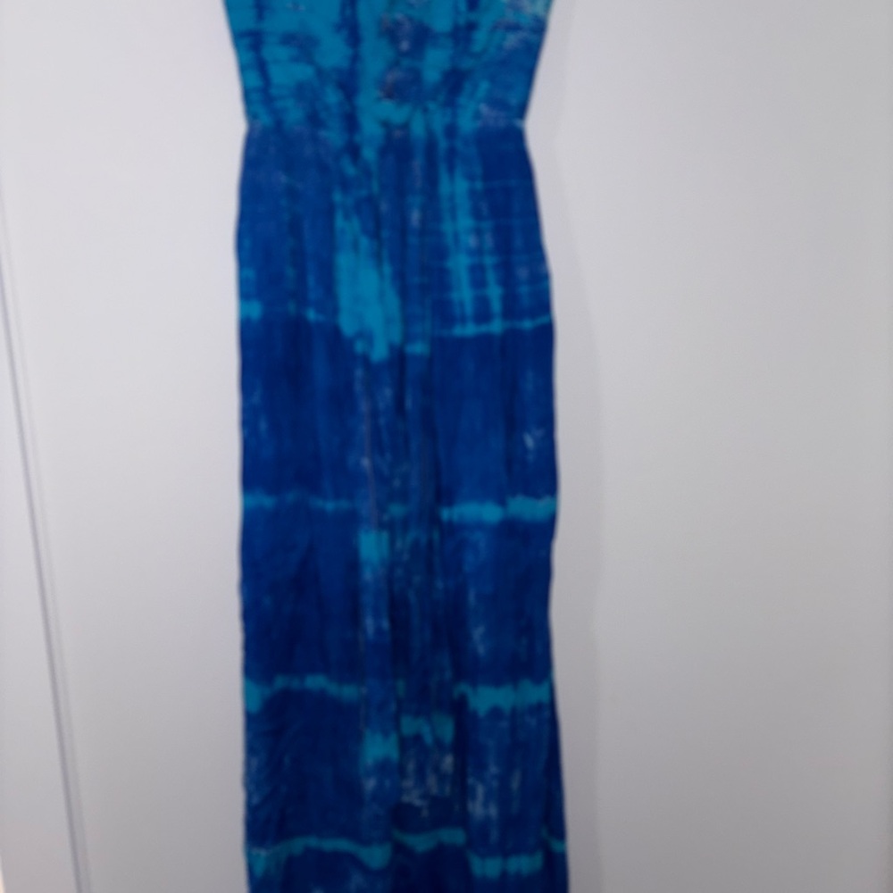 Blue Spaghetti Strap Sleeveless Maxi Sundress